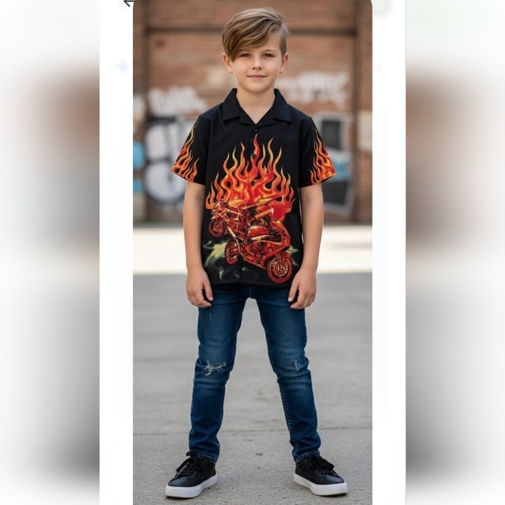 Boys No Boundaries Dirt Bike Button Down Shirt M(8-10)